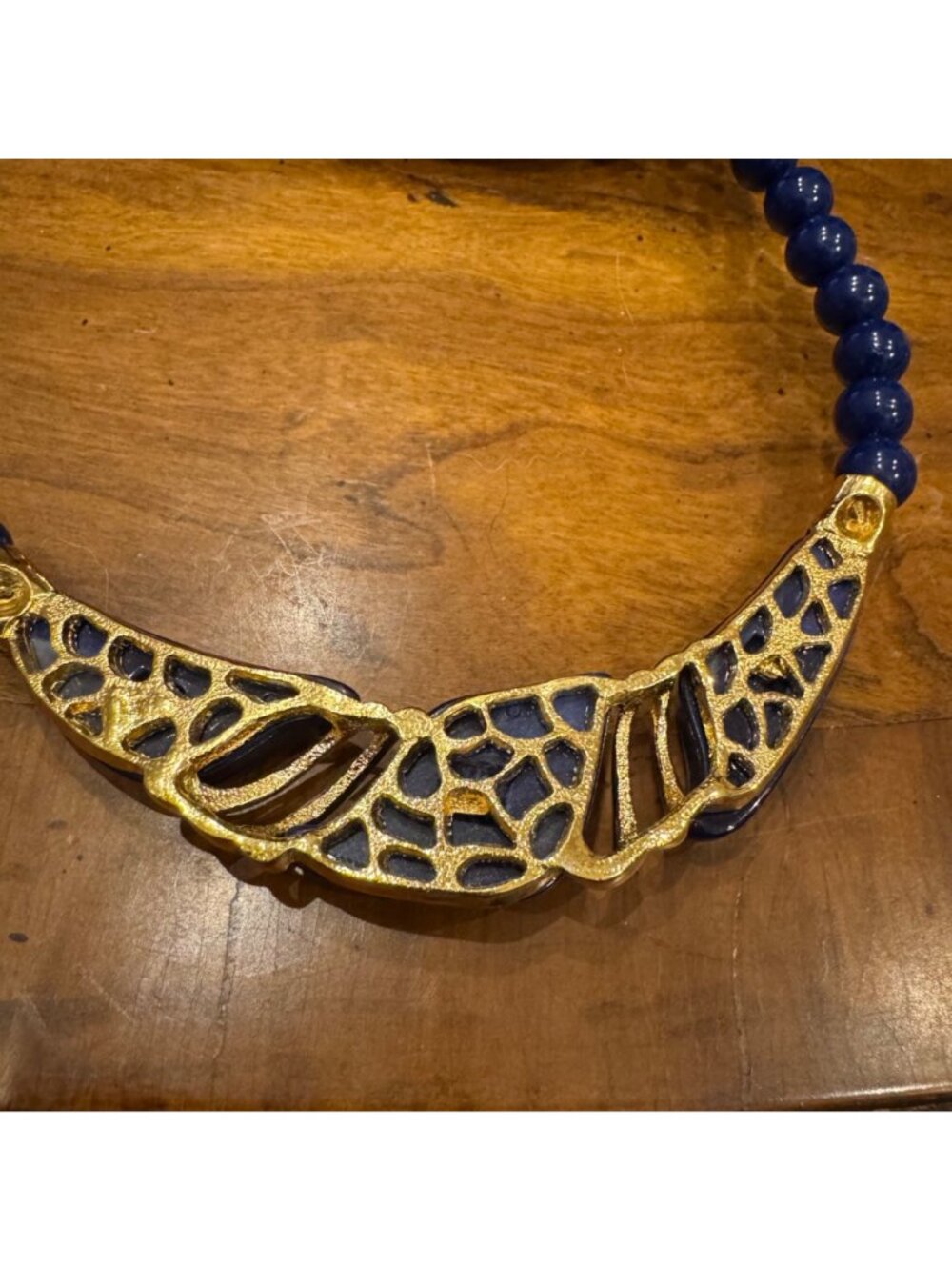 Vintage Lady Remington Blue & Gold Necklace & Clip-On Earrings Set - Picture 14 of 14